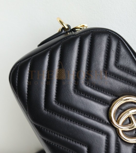 Gvc*1 GG Marmont Camera Bag  White Quilted Napa Leather Light Gold Hardware 24×15×8cm