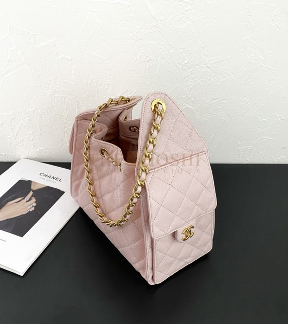 Ch**el 25C Hobo AS5631 Hobo Drawstring Bag Pink Leather with Gold Chain 22*12.5*20CM Master Quality