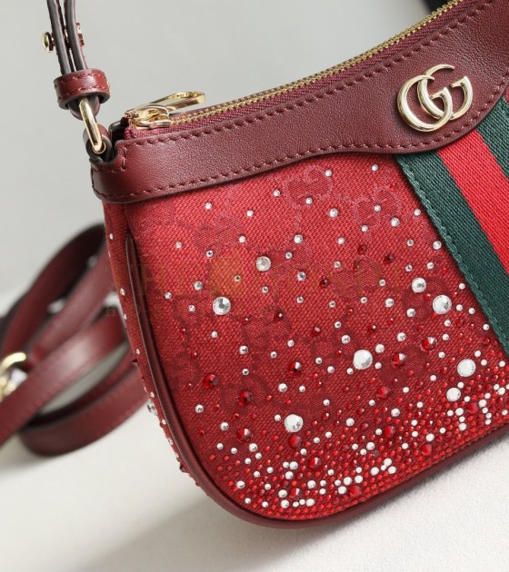 Gvc*1 Ophidia Small Boston Shoulder Bag Burgundy Size 26×15×6.5cm Master Quality