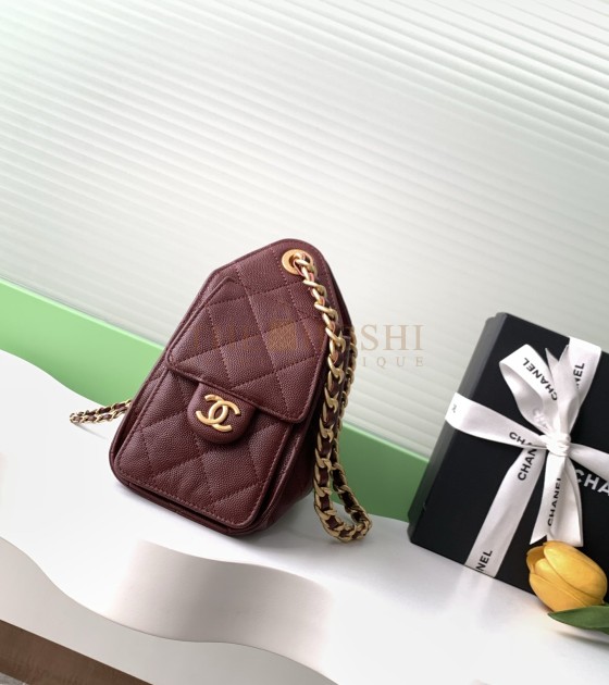 Ch**el 25C Hobo AS5631 Hobo Drawstring Bag Burgundy Leather with Gold Chain 22*12.5*20CM Master Quality