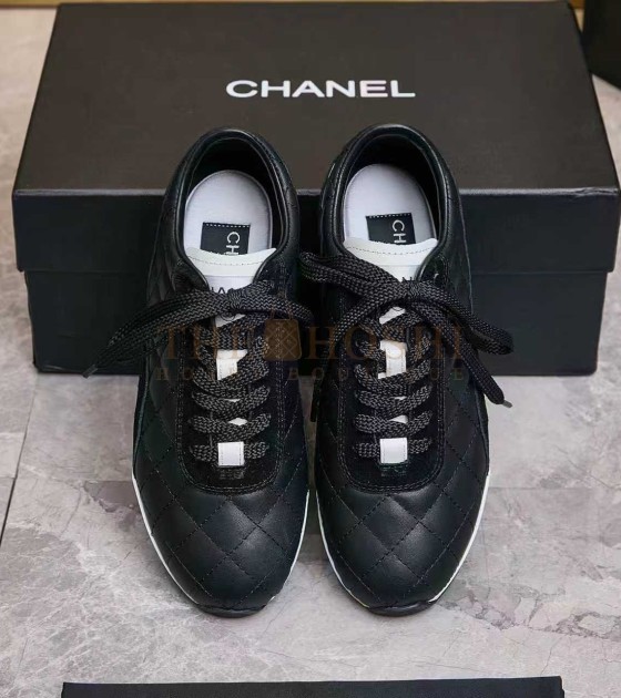 Ch**el Leather Sneakers Black Calfskin Low-Top