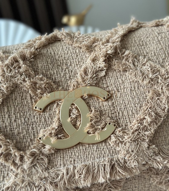 Ch**el Vintage Inspired Straw Bag Beige Linen Weave With Tassels 38×21×11cm Master Quality