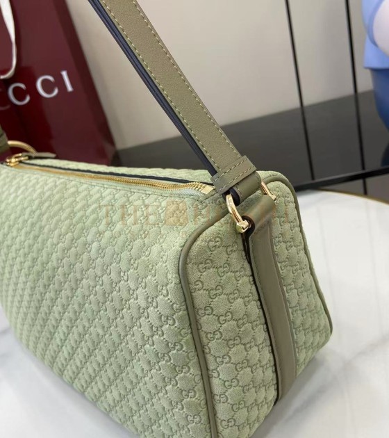 Gvc*1 Half Horsebit Shoulder Bag Brown GG Embossed Suede Brown 31.5×17×12cm