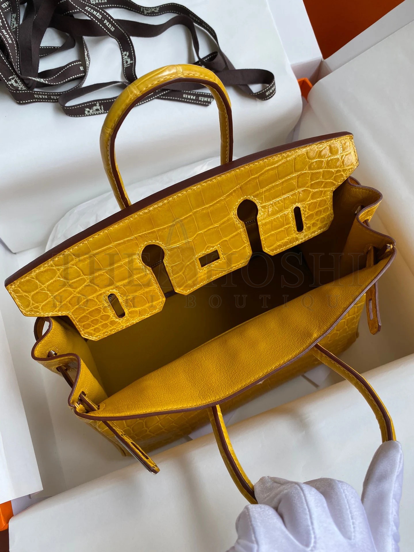 H**me5 Birkin 25 Handmade Bag In Yellow Crocodile Niloticus Shiny Skin Master Quality