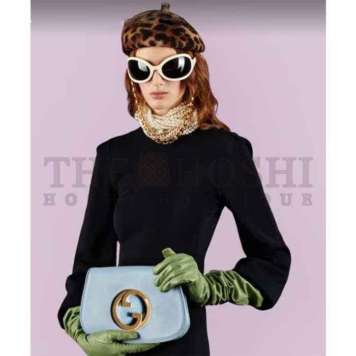 Gvc*1 Women GG Blondie Shoulder Bag Blue Leather Round Interlocking G Master Quality