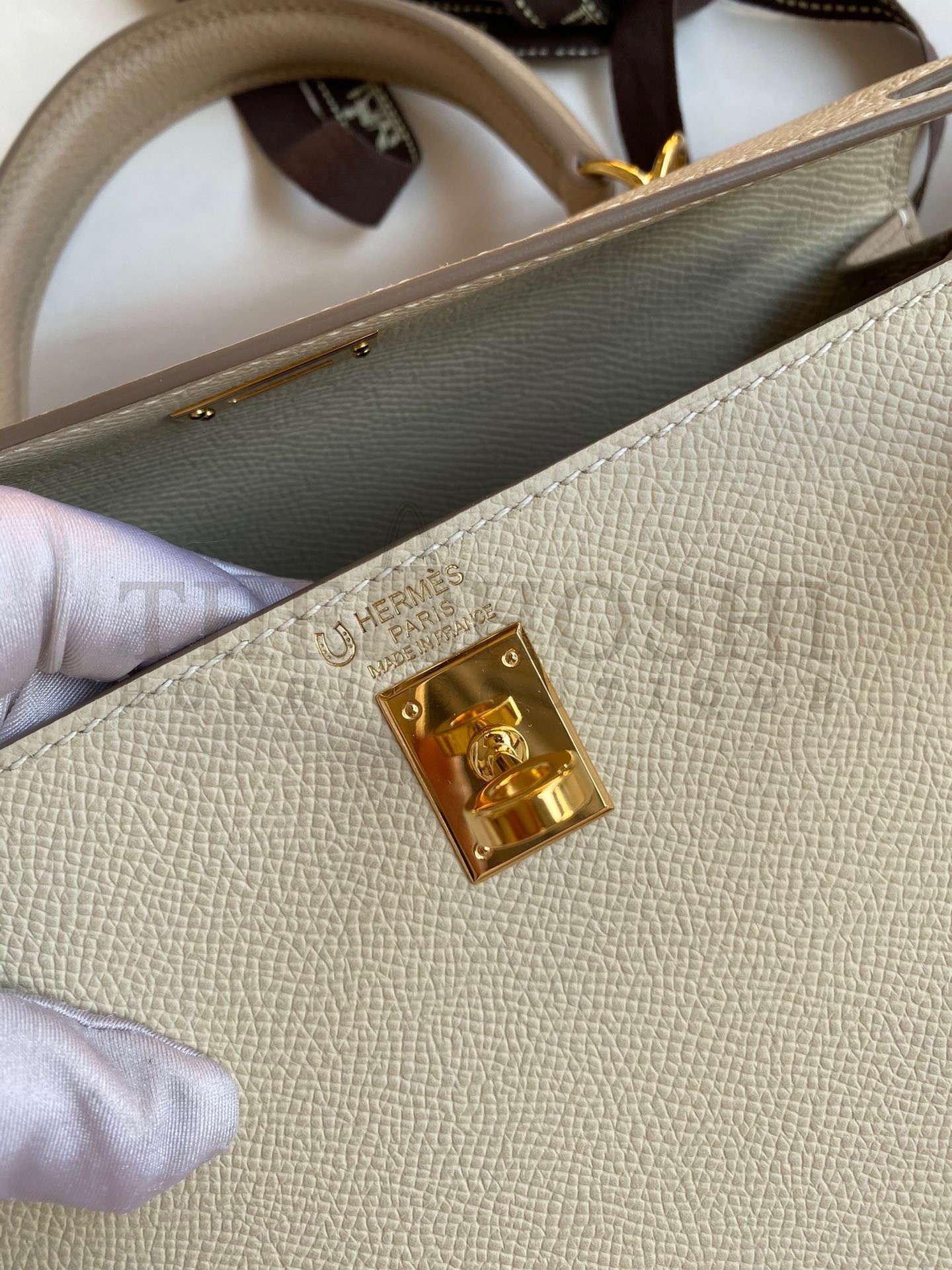 H**me5 Kelly Sellier 25 Bicolor Bag in Craie and Trench Epsom Calfskin Master Quality