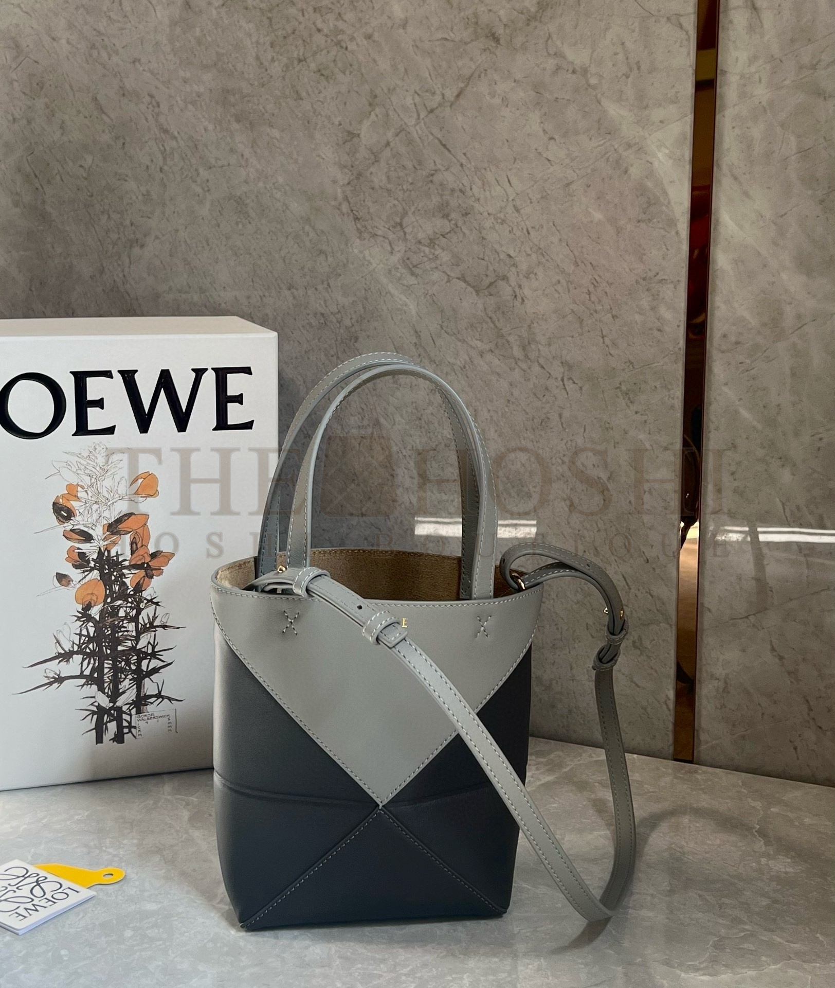 L0ew* Mini Puzzle Fold Tote Bag in Grey/Dark Grey Calfskin Master Quality