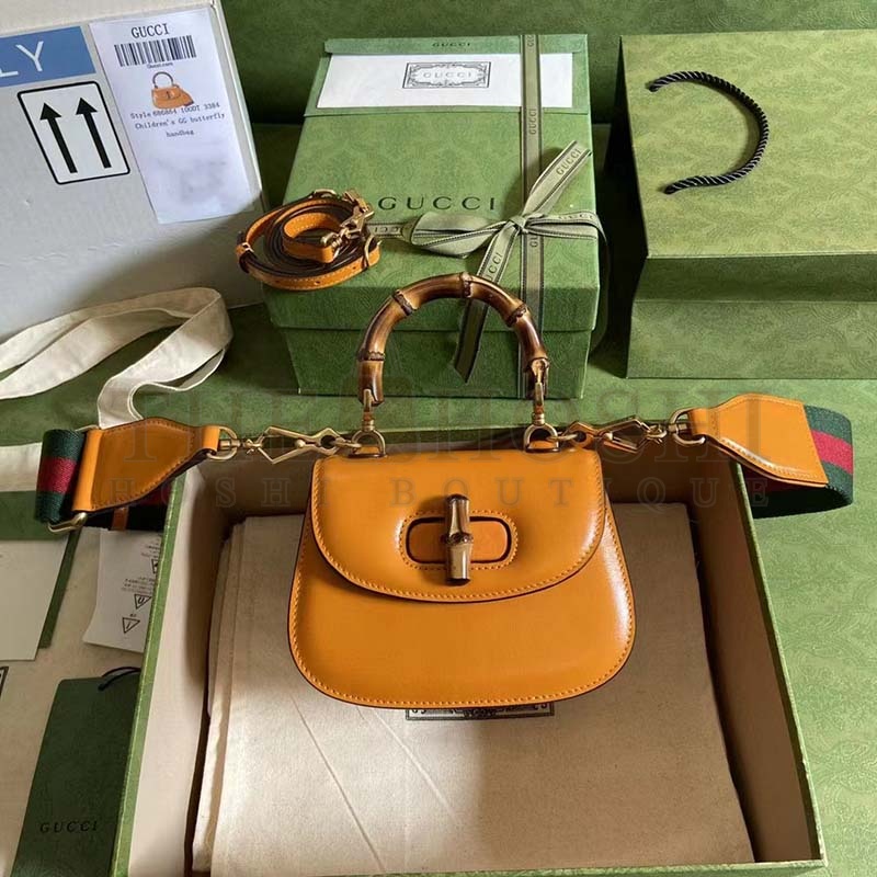 Gvc*1 Women Bamboo 1947 Mini Top Handle Bag Orange Leather Bamboo Hardware Master Quality