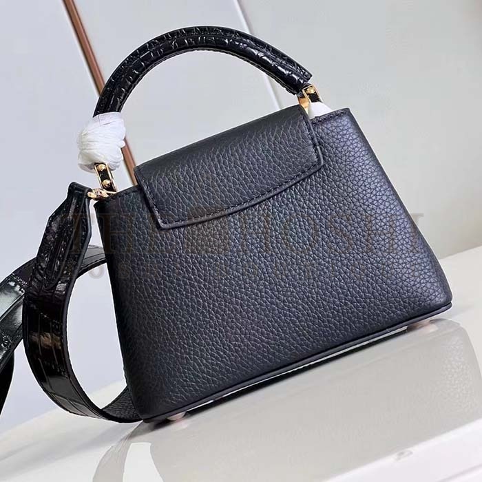 L0vis Vvtt0n LV Women Capucines Mini Handbag Black Taurillon Cowhide Leather Master Quality