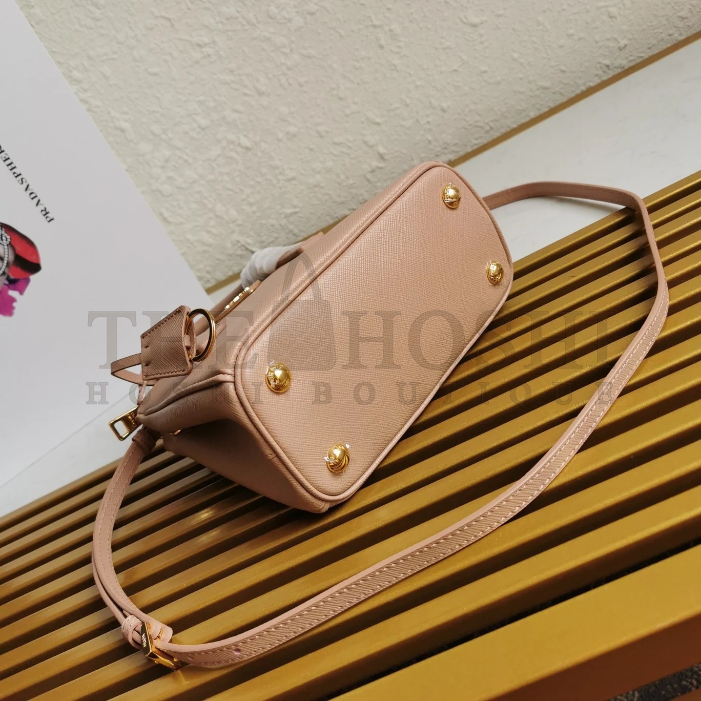 Pra*a Mini Galleria Bag In Powder Pink Saffiano Leather Master Quality