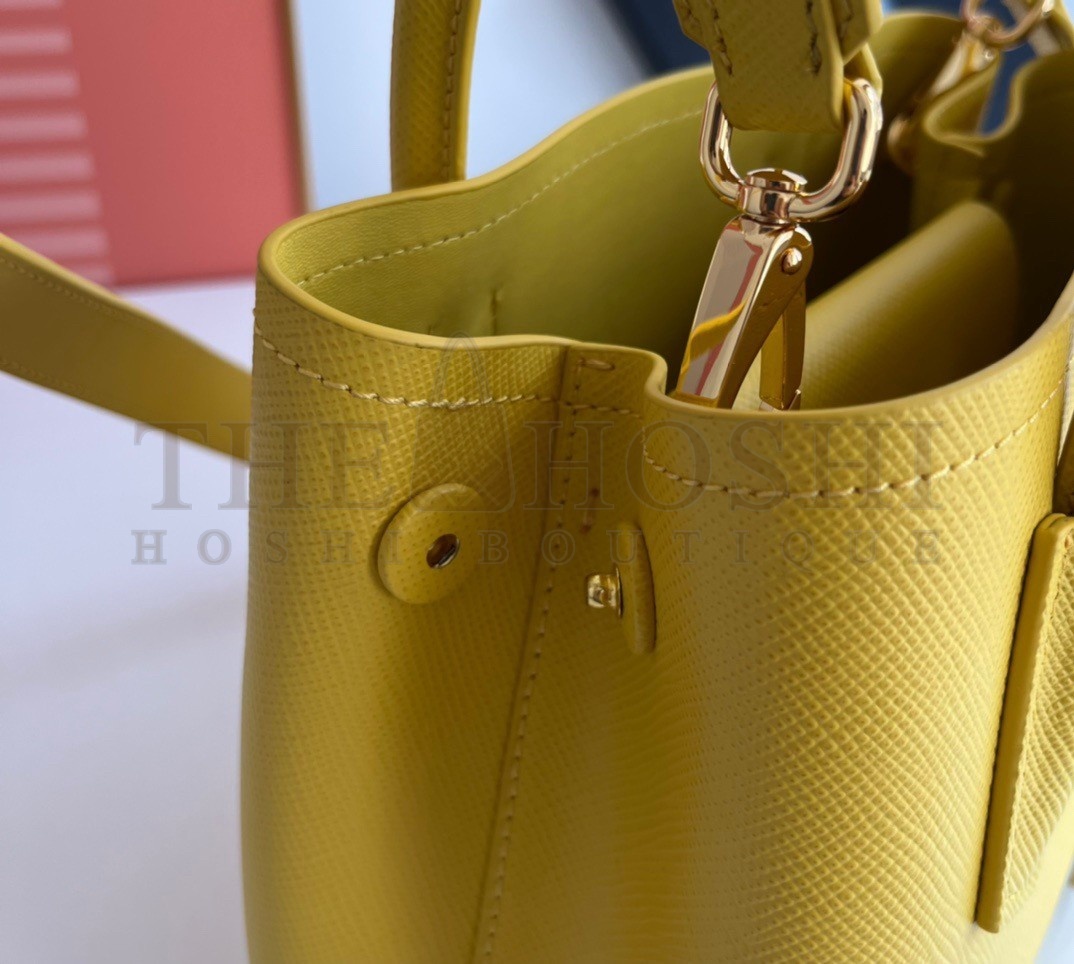 Pra*a Double Mini Bag In Yellow Saffiano Leather Master Quality
