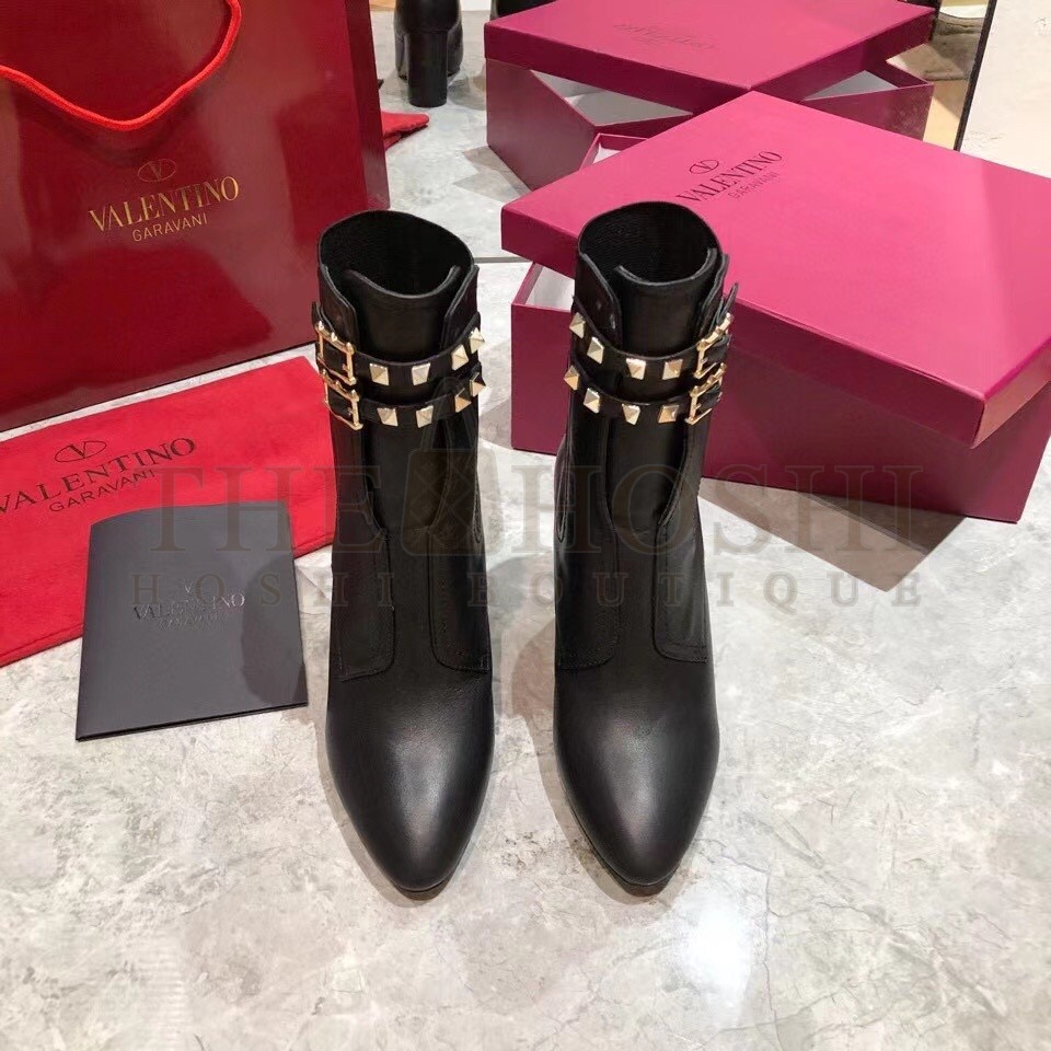 Va1e*ntin0 Rockstud Ankle Boots 70mm In Black Leather Master Quality