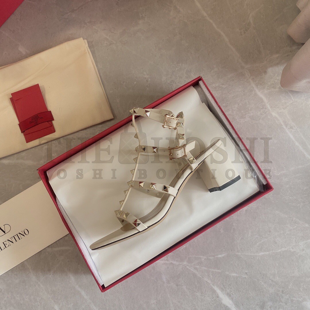 Va1e*ntin0 Rockstud Ankle Strap Sandals 60mm In White Calfskin Master Quality