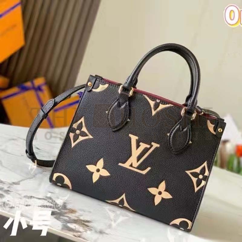 L0vis Vvtt0n LV Women Onthego  Tote Black Embossed Grained Cowhide Leather PM M45659 (25 x 19 x 11.5 cm) GM M45945 (41 x 34 x 19 cm) Master Quality
