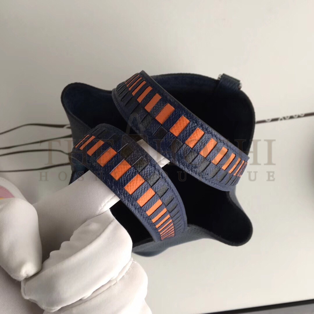 H**me5 Navy Blue Picotin Lock 18cm Bag With Braided Handles Master Quality