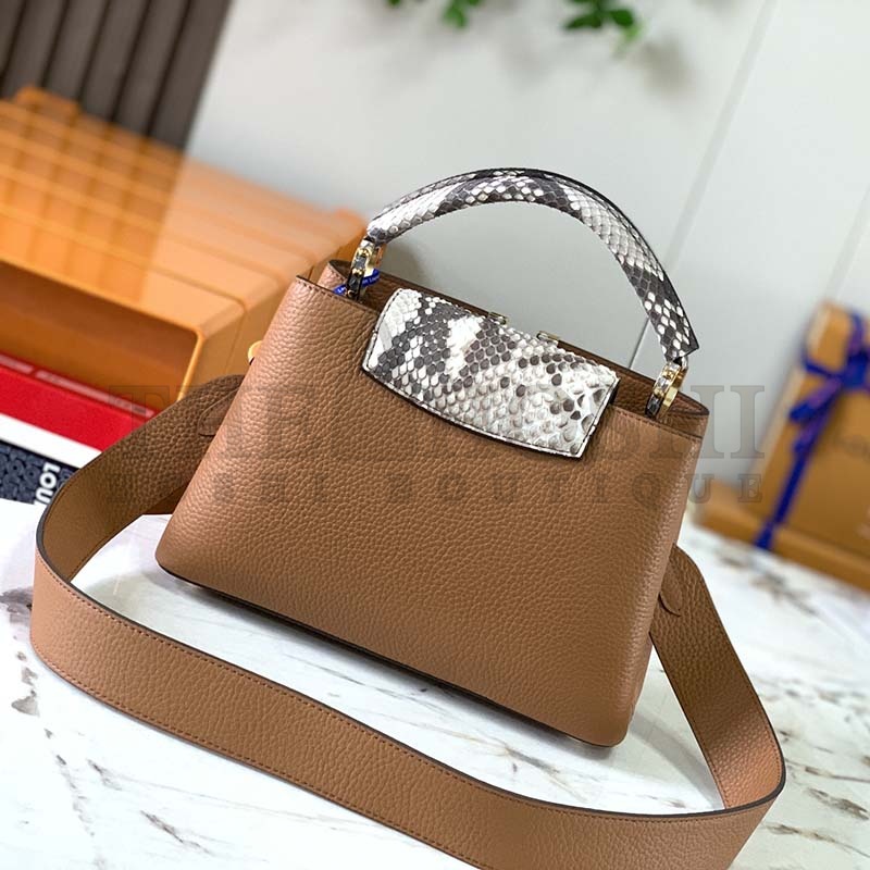 L0vis Vvtt0n LV Women Capucines BB Handbag Brown Taurillon Python Skin Leather Master Quality