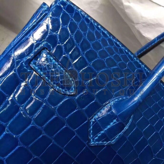H**me5 Blue Electric Birkin 30cm Crocodile Niloticus Shiny Bag Master Quality