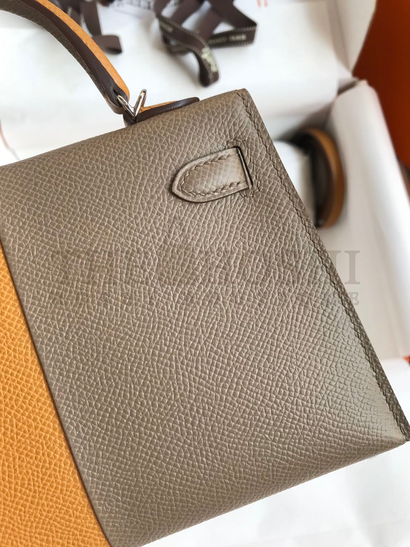 H**me5 Kelly Mini II Sellier Tri-color Bag In Taupe/Sesame/Blue Nuit Epsom Calfskin Master Quality