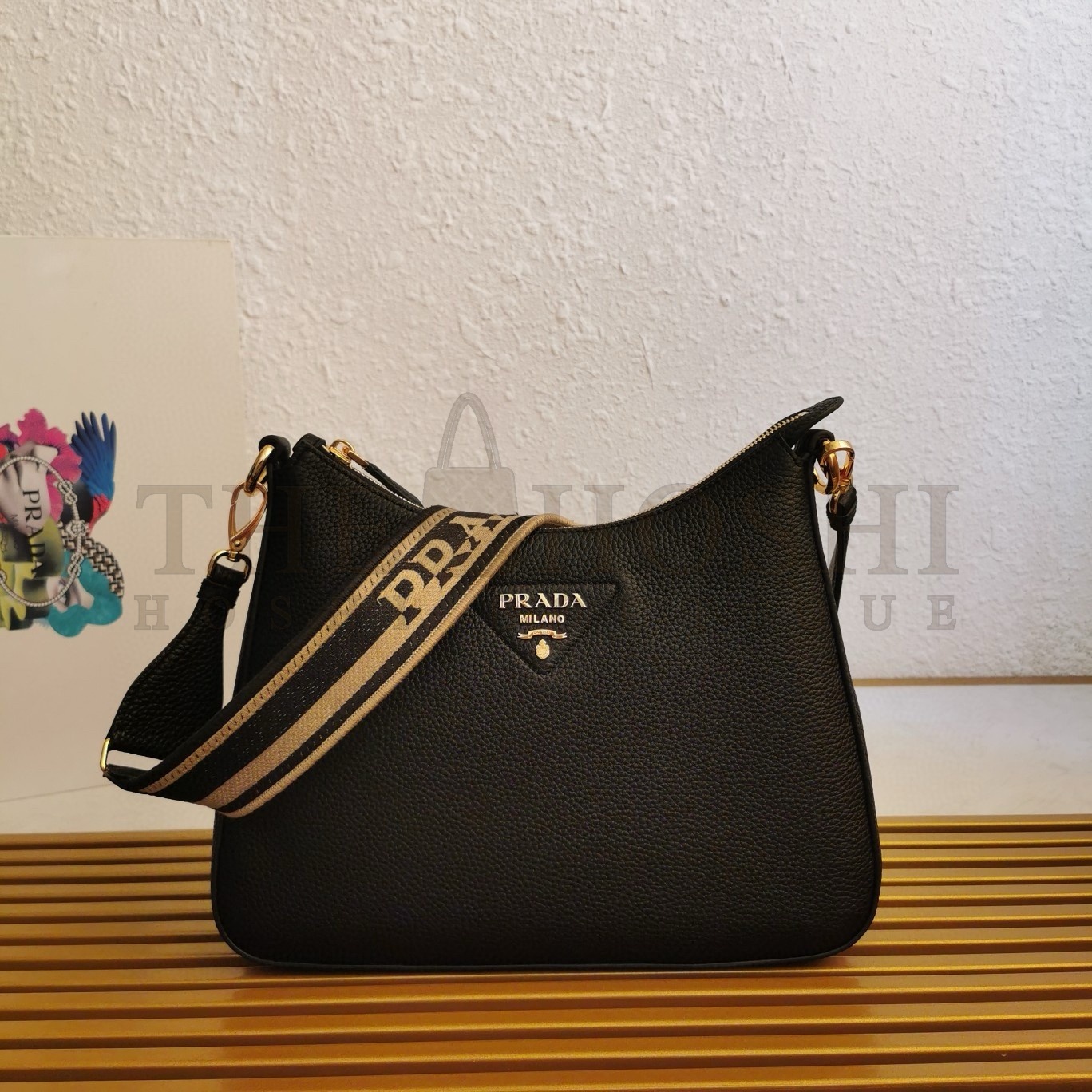 Pra*a Shoulder Bag in Black Grained Leather Master Quality