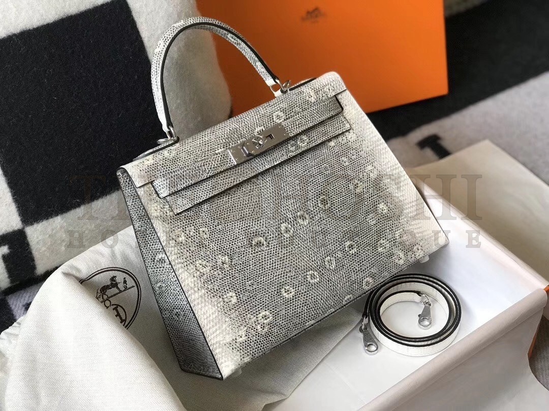 H**me5 Kelly 28cm Bag In Ombre Embossed Natural Lizard Master Quality