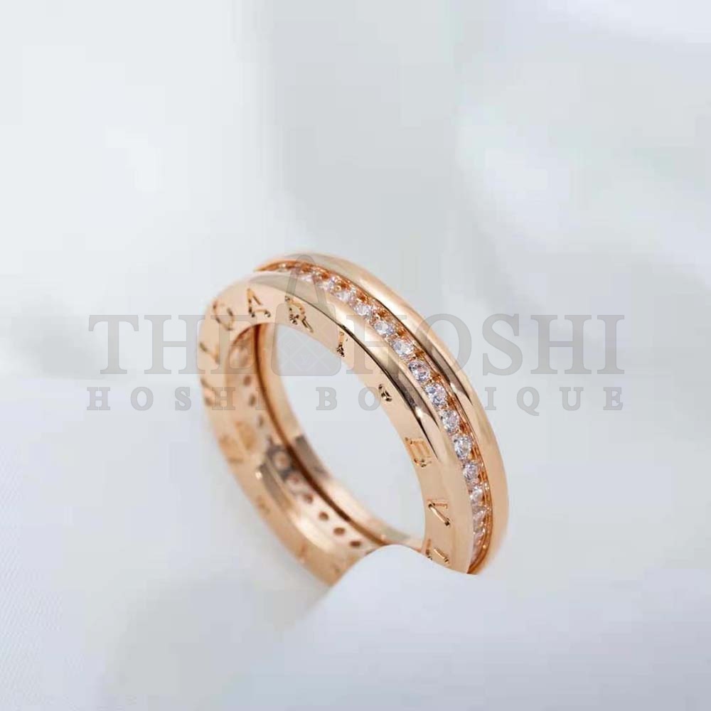 Bv1g*ai Women B.zero1 One-Band Ring in 18 KT Rose Gold Set with Pave D1am0nds on the Spiral Master Quality