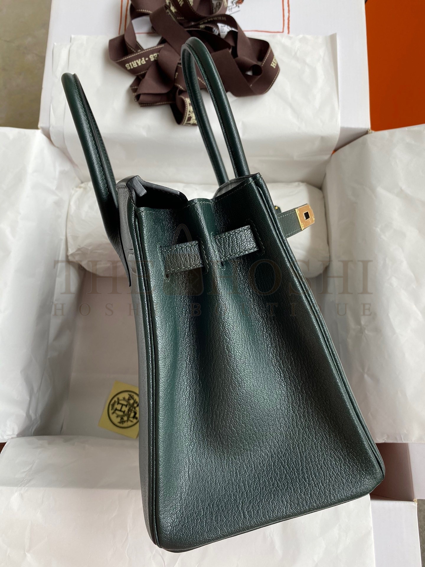 H**me5 Birkin 30 Retourne Handmade Bag In Vert Cypres Chevre Mysore Leather Master Quality