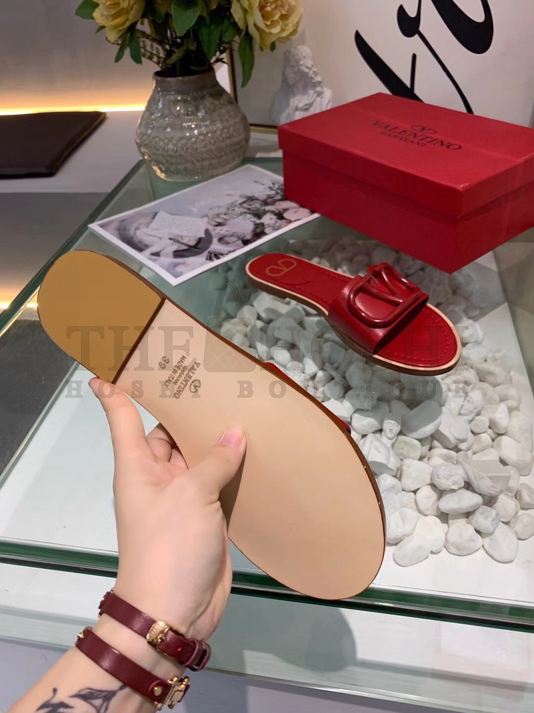 Va1e*ntin0 Vlogo Flat Slide Sandals In Red Calfskin Master Quality