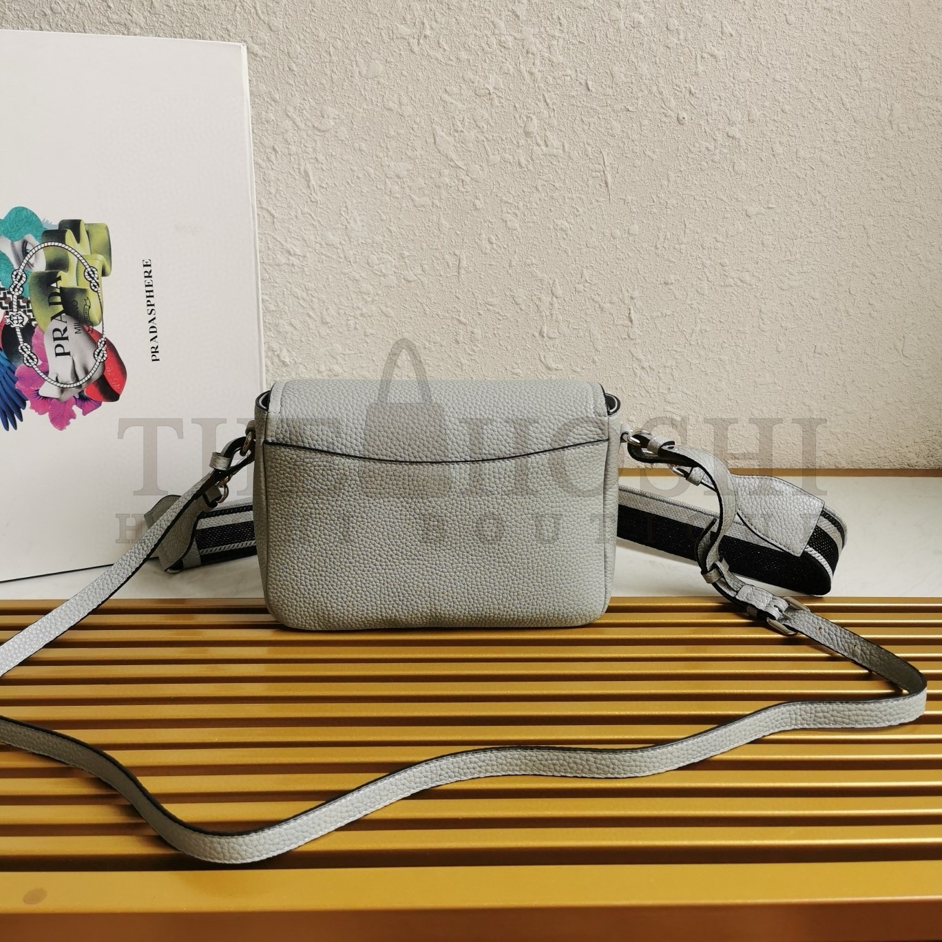 Pra*a Flap Shoulder Bag in Cornflower Grained Leather Master Quality