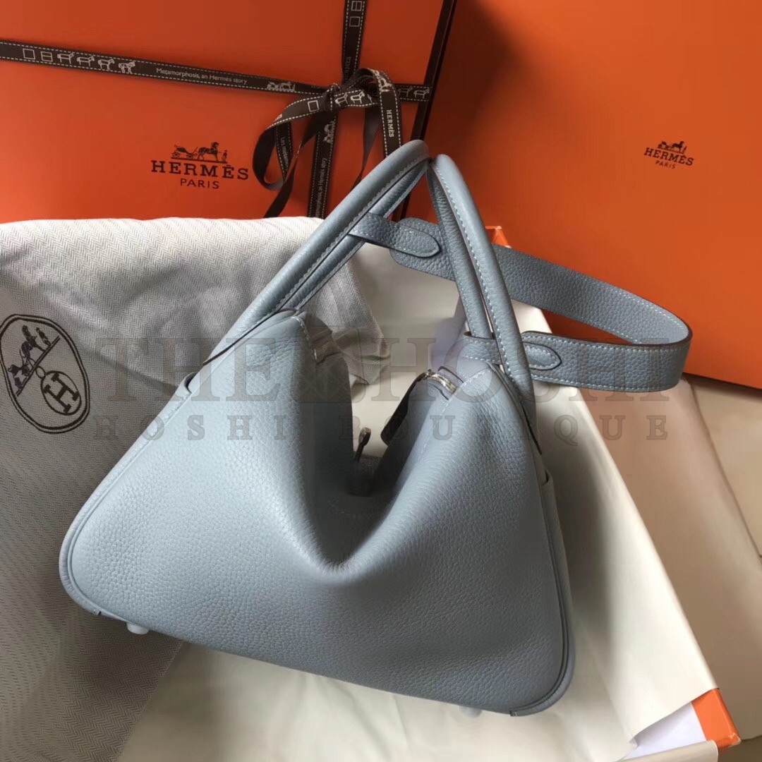 H**me5 Lindy 30cm Bag In Blue Lin Clemence Leather Master Quality
