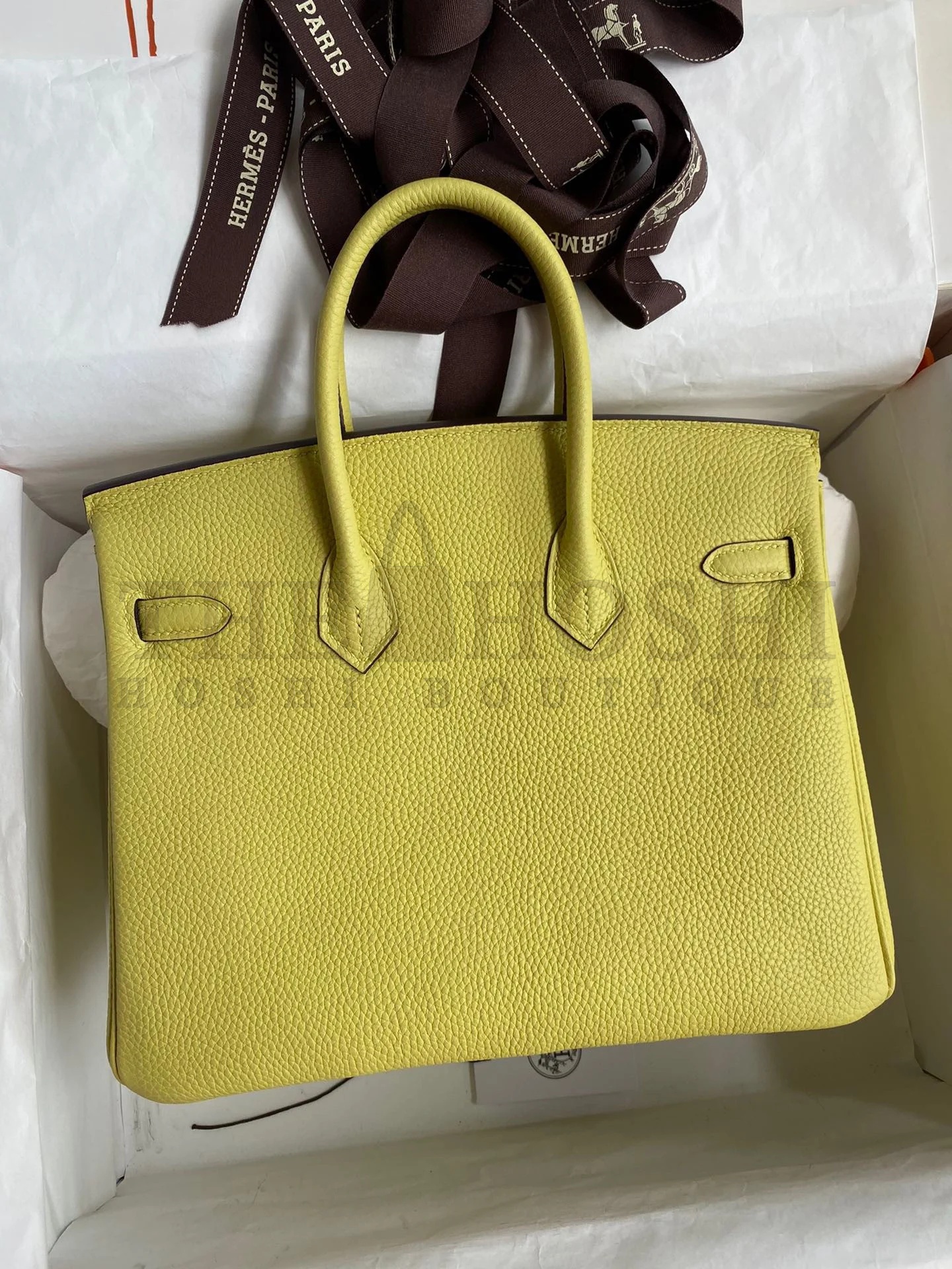 H**me5 Birkin 25 Retourne Handmade Bag In Jaune Poussin Clemence Leather Master Quality