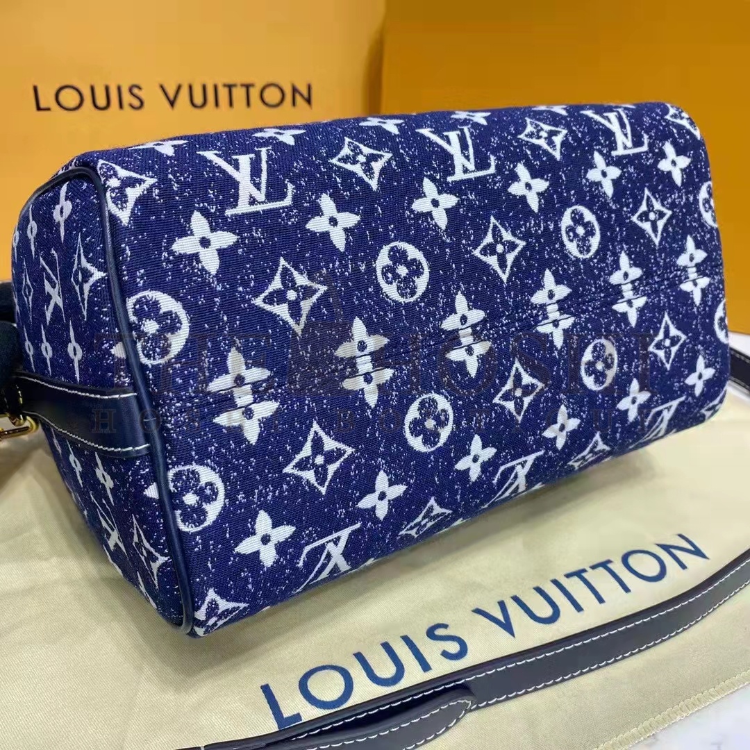L0vis Vvtt0n LV Women Speedy Bandoulière 25 Handbag Navy Blue Denim Jacquard Calfskin Master Quality