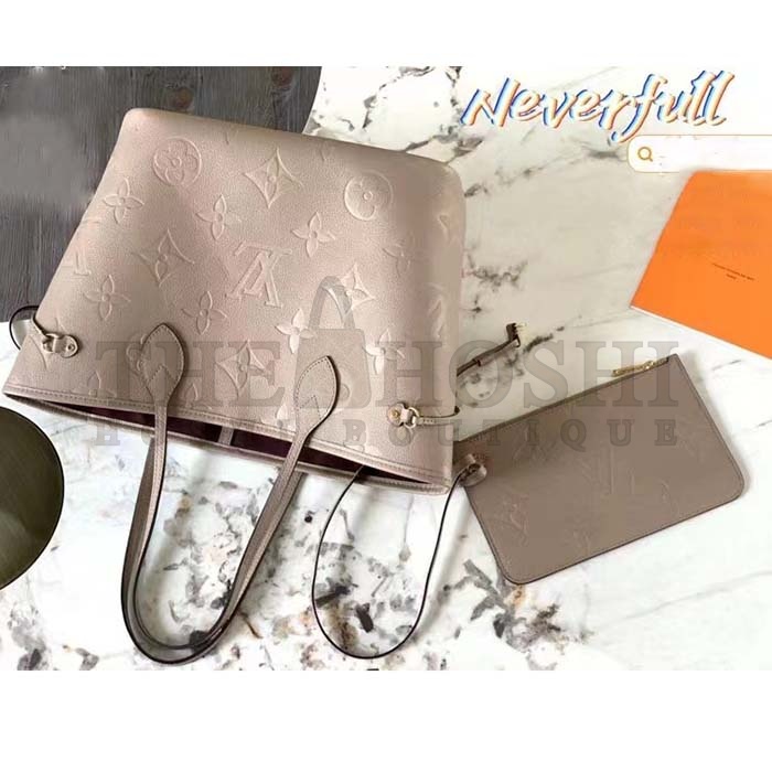 L0vis Vvtt0n Women LV Neverfull MM Carryall Tote Tourterelle Gray Embossed Grained Cowhide M45686 Master Quality