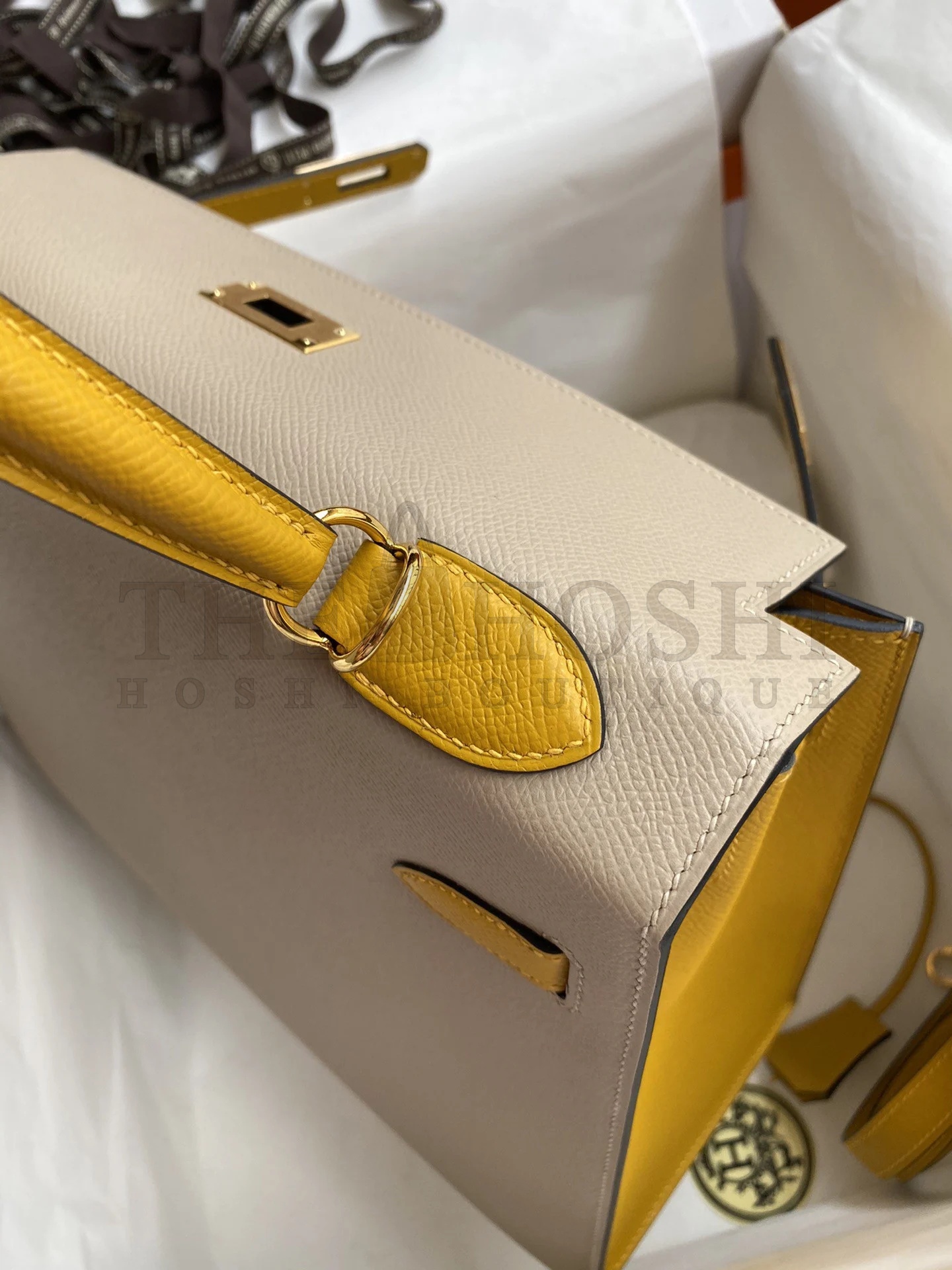 H**me5 Kelly Sellier 32 Bicolor Bag in Trench and Yellow Epsom Calfskin Master Quality