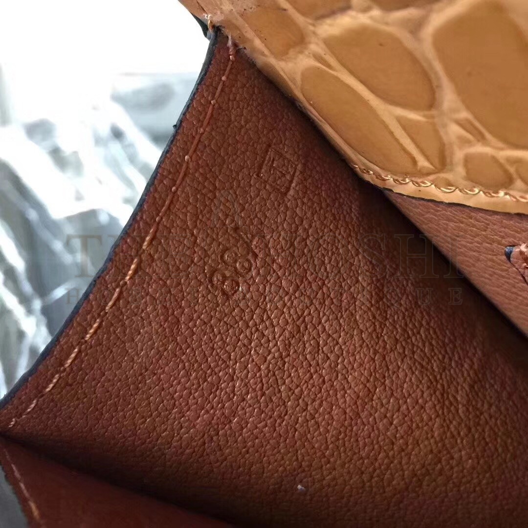 H**me5 Medor Clutch Bag In Camarel Crocodile Leather Master Quality