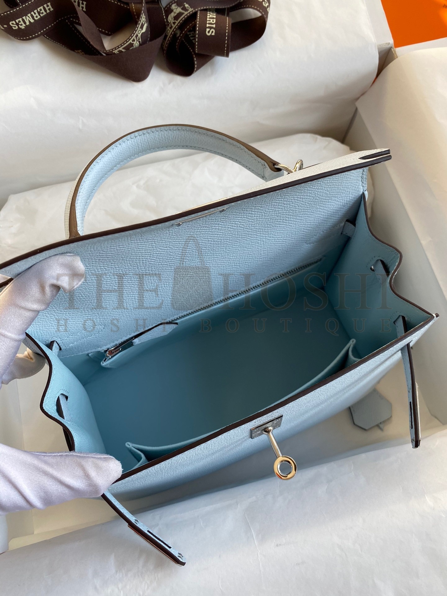 H**me5 Epsom Kelly 25cm Sellier Handmade Blue Brume Bag Master Quality