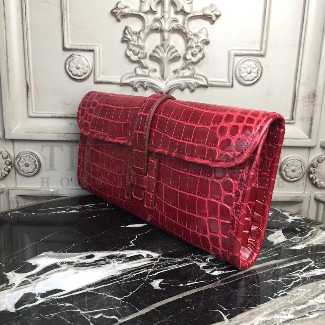 H**me5 Jige Elan 29 Clutch In Dark Red Crocodile Leather Master Quality