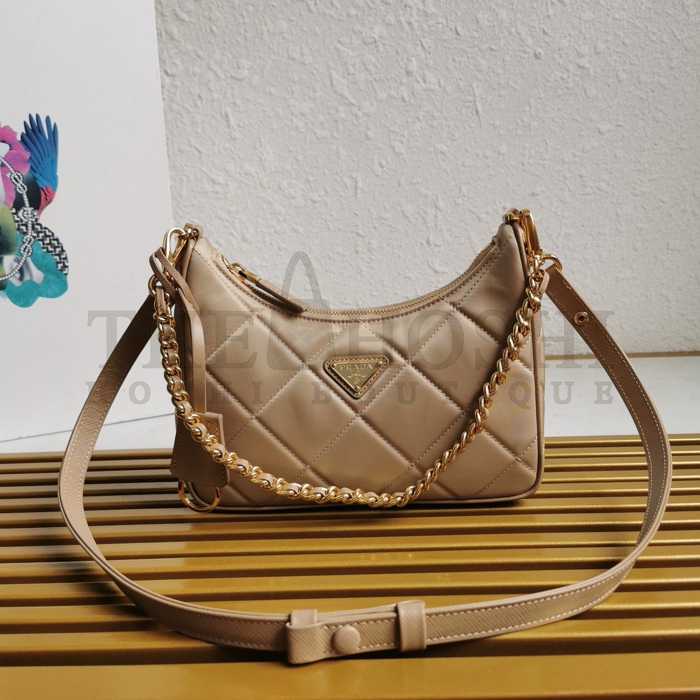 Pra*a Re-Edition 1995 Chaine Mini Bag in Beige Re-Nylon Master Quality