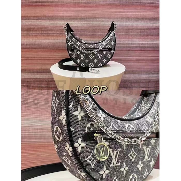 L0vis Vvtt0n LV Women Loop PM Bag Gray Denim Textile Jacquard Master Quality