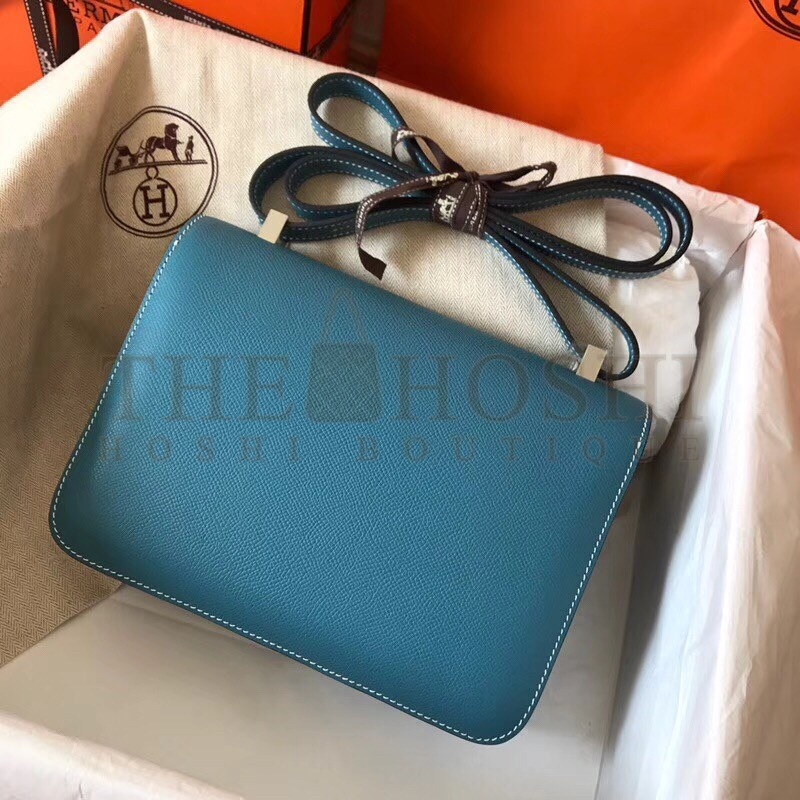 H**me5 Epsom Constance 24cm Blue Jean Handmade Bag Master Quality