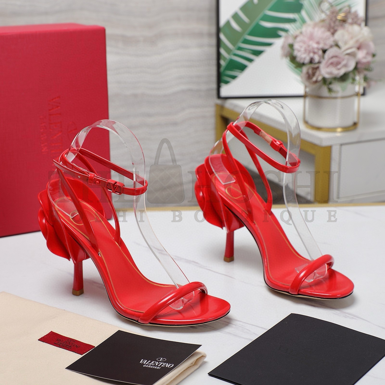 Va1e*ntin0 Roserouche Sandals 1959 100mm in Red Calfskin Master Quality