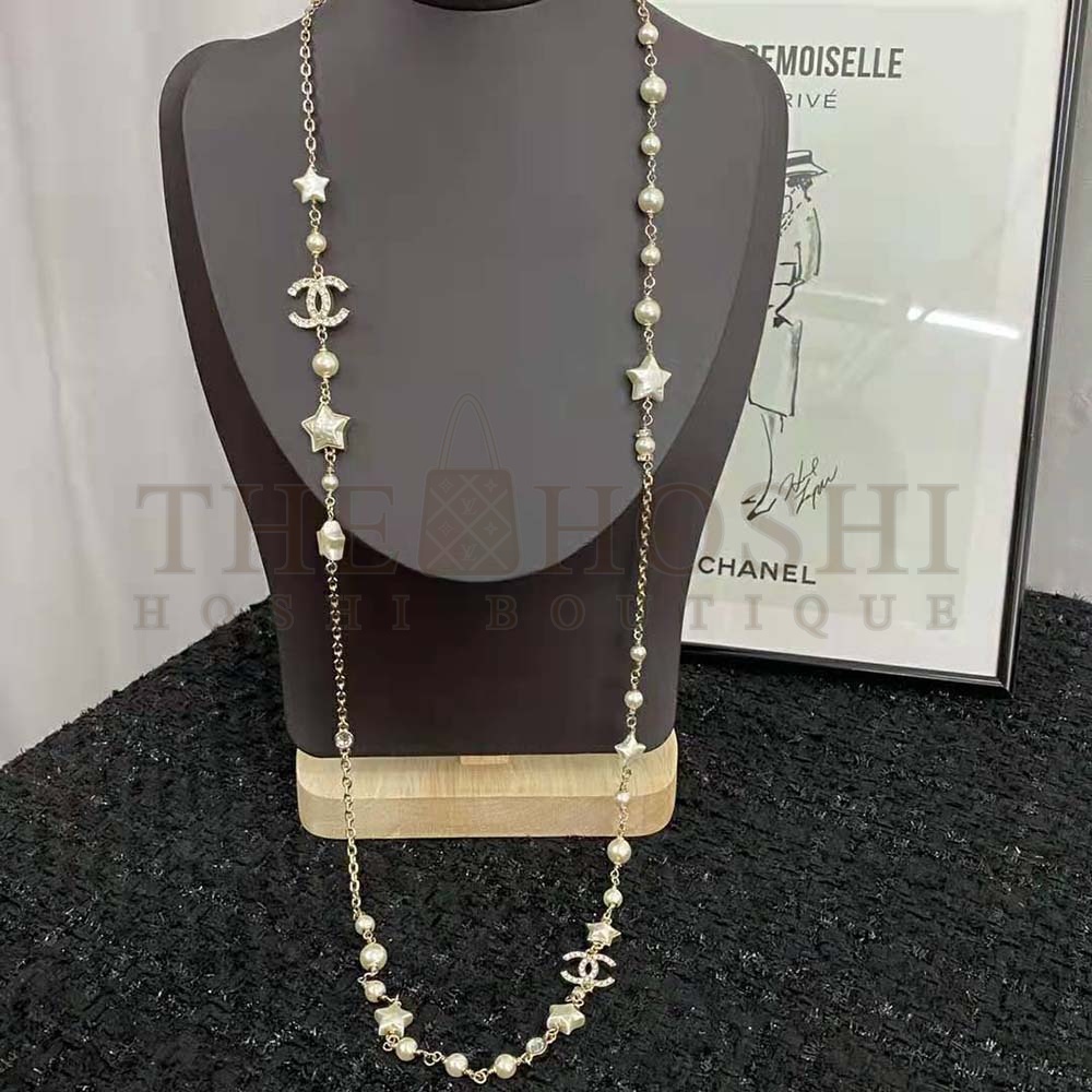 Ch**el Women Long Necklace in Metal Resin Glass Pearls and Strass Master Quality
