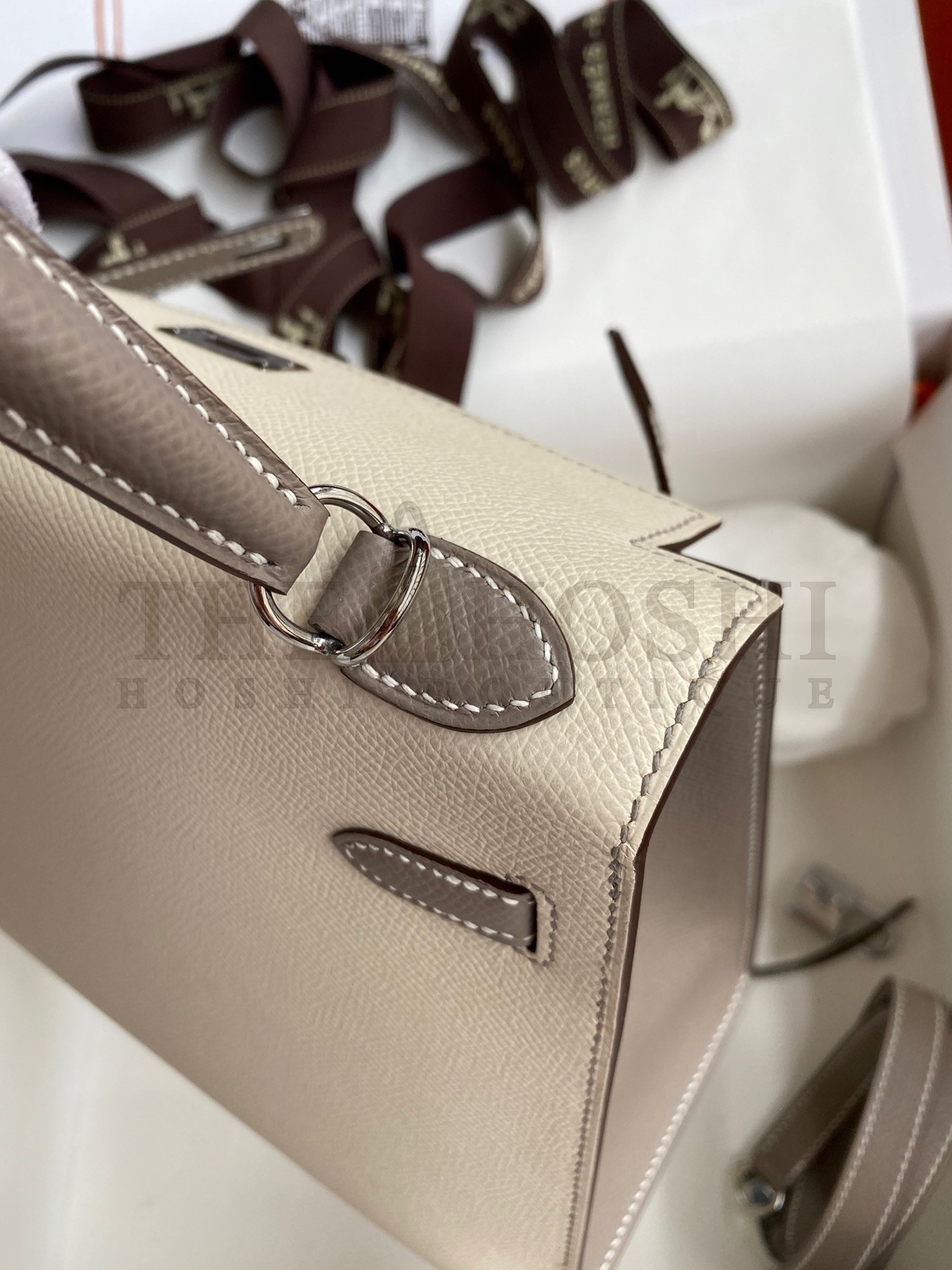 H**me5 Kelly Sellier 25 Bicolor Bag in Craie and Gris Asphalt Epsom Calfskin Master Quality