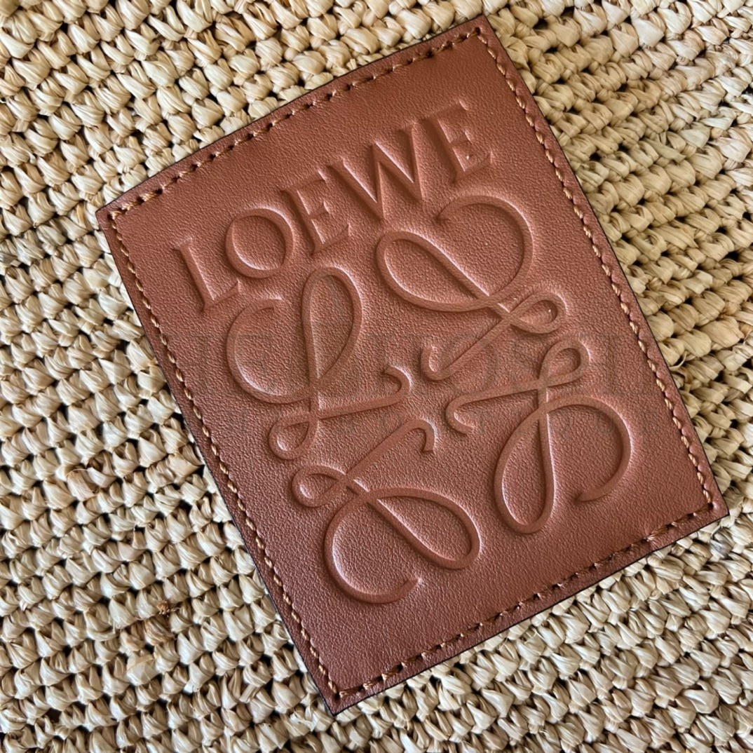 L0ew* Slit Tote Bag in Raffia and Calfskin Master Quality