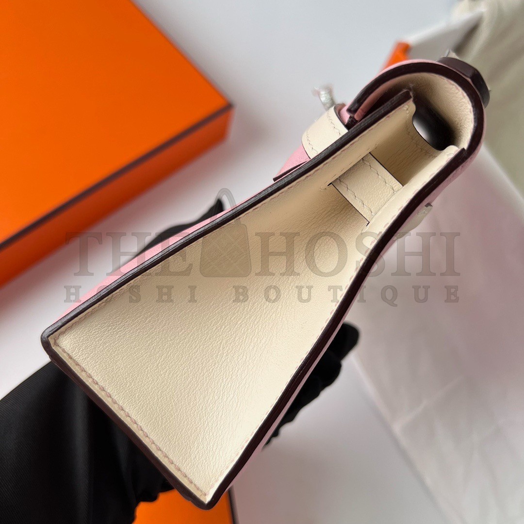 H**me5 HSS Kelly Pochette Bicolor Bag in Pink and Craie Swift Calfskin Master Quality