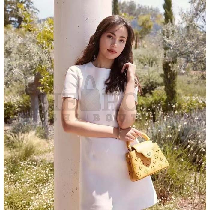 L0vis Vvtt0n LV Women Capucines Mini Handbag Saffron Yellow Calfskin Leather Cowhide Lining Master Quality