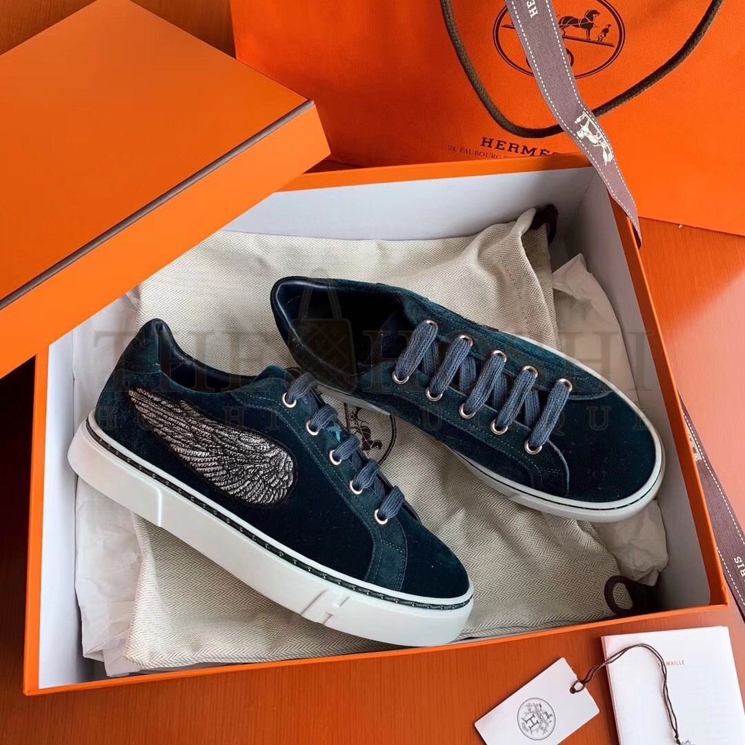 H**me5 Velvet Sneakers In Blue Velvet With Embroidered Wing Patch Master Quality