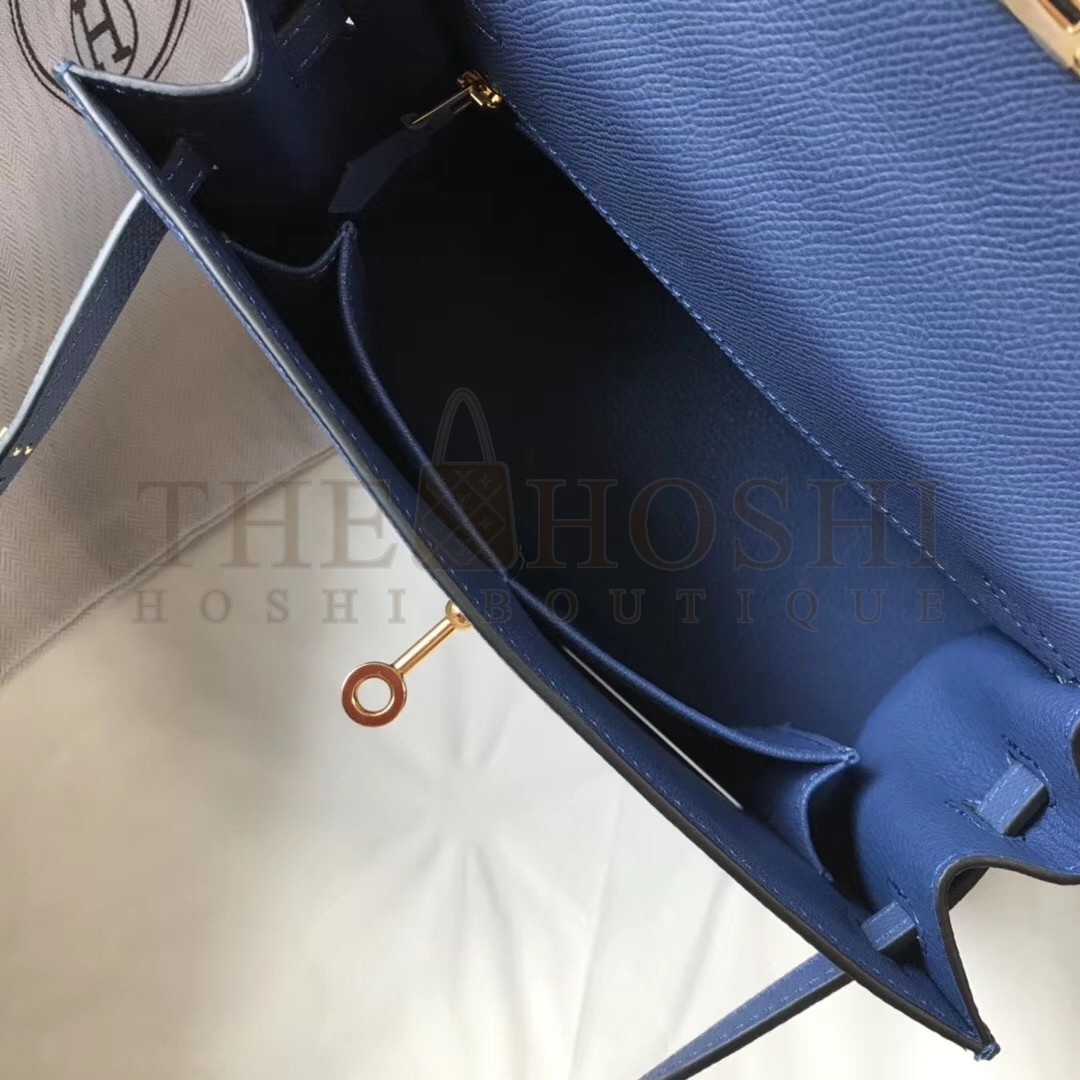H**me5 Kelly 25cm Sellier Bag In Agate Blue Epsom Leather Master Quality