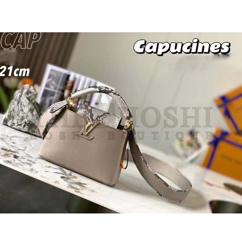 L0vis Vvtt0n LV Women Capucines Mini Handbag Galet Gray Taurillon Python Leather Master Quality