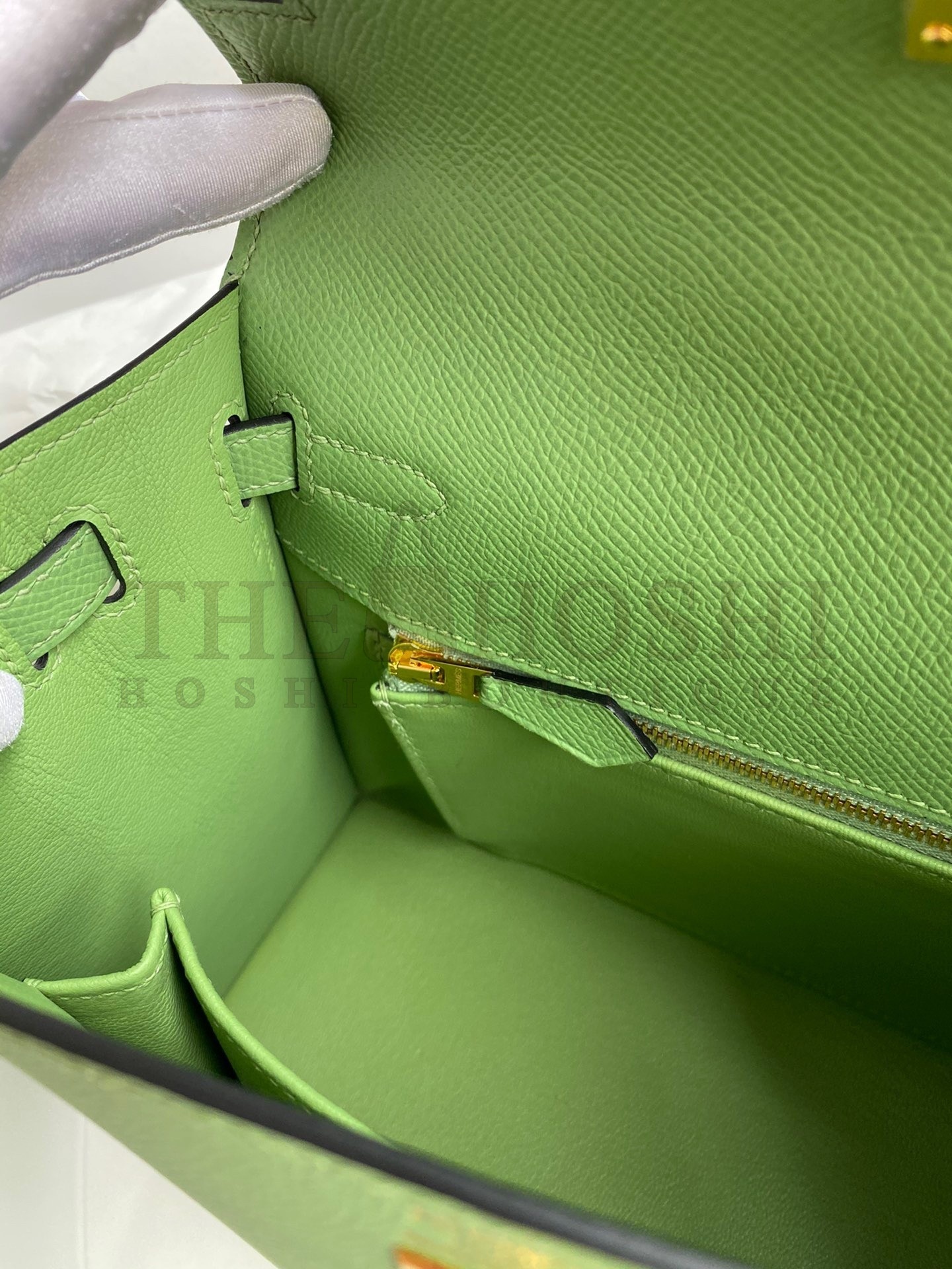 H**me5 Kelly Sellier 25 Handmade Bag In Vert Criquet Epsom Calfskin Master Quality