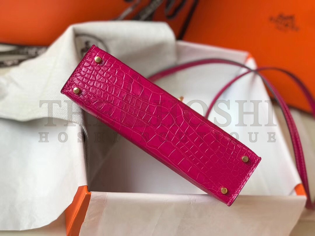 H**me5 Kelly Mini II Bag In Rose Red Crocodile Embossed Leather Master Quality